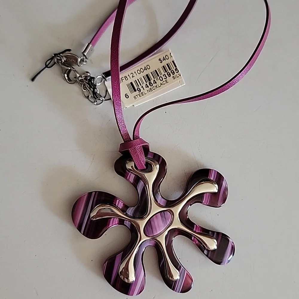 Fossil Steel unique purple flower necklace bracelet new nwt colorado tin box